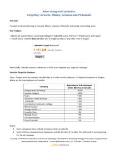 Advertising with LinkedIn: Targeting Corvallis, Albany, Lebanon and Philomath The Goal: To reach professionals living in Corvallis, Albany, Lebanon, Philomath and nearby surrounding areas. The Problem: LinkedIn ads syste