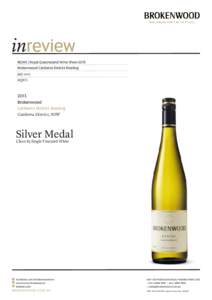 inreview RQWS | Royal Queensland Wine Show 2013 Brokenwood Canberra District Riesling July 2013 RQWS