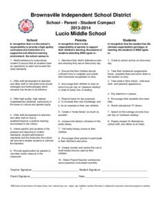Brownsville Independent School District School - Parent - Student Compact[removed]Lucio Middle School School
