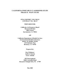 Subject Top Page: California Portable Classrooms Study (Phase 2) – Final Report Volume 2 (Main Report)