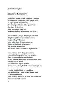 Judith Barrington  Lone Fir Cemetery Wetherbees, Birrells, Odells, Simpsons, Flemings rot under urns, carved trees, stern upright slabs; an angel spreads chipped wings.