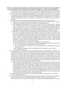 [removed]Advance practice registered nurse; standards and requirements for licensure; rules and regulations; roles, titles and abbreviations; prescription of drugs authorized; licensure of currently registered individual