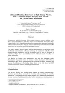 arXiv:[removed]CERN-OPEN[removed]SLAC-PUB[removed]Citing and Reading Behaviours in High-Energy Physics. How a Community Stopped Worrying about Journals