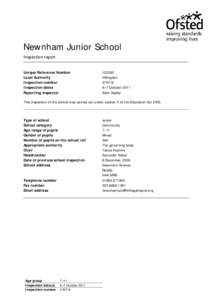Newnham Junior School Inspection report Unique Reference Number Local Authority Inspection number