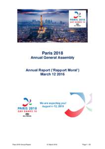 Paris 2018 Annual General Assembly Annual Report (‘Rapport Moral’) MarchParis 2018 Annual Report