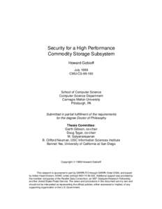 Security for a High Performance Commodity Storage Subsystem Howard Gobioff July 1999 CMU-CS[removed]