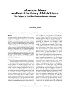 Information / Classification Research Group / Jack Mills / CRG / Jason Farradane / John Desmond Bernal / S. R. Ranganathan / ASLIB / Knowledge organization / Library science / Science / Information science