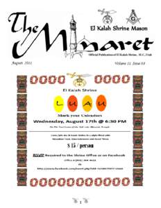 El Kalah Shrine Mason  Official Publication of El Kalah Shrine, SLC, Utah August, 2011