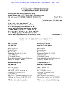 Case 1:13-cv[removed]LG-JMR Document 19-1 Filed[removed]Page 1 of 26  IN THE UNITED STATES DISTRICT COURT SOUTHERN DISTRICT OF MISSISSIPPI MISSISSIPPI INSURANCE DEPARTMENT, by and through MICHAEL J. CHANEY, COMMISSIONER