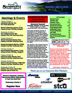 October 2012	  Meetings & Events Tuesday, October 2 Ambassador Meeting, 7am 5th Avenue Restaurant