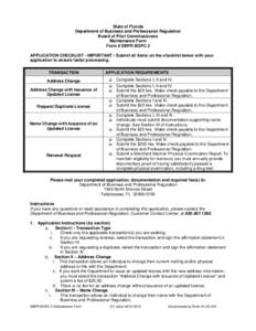 State of Florida Department of Business and Professional Regulation Board of Pilot Commissioners Maintenance Form Form # DBPR BOPC 2 APPLICATION CHECKLIST - IMPORTANT - Submit all items on the checklist below with your