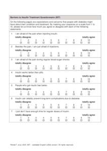 Barriers to Insulin Treatment Questionnaire (BIT) On the following pages are expectations and concerns that people with diabetes might have about their condition and treatment. By marking your response on a scale from 1 