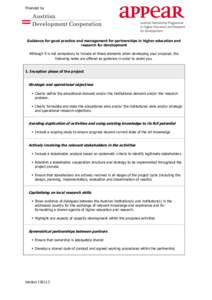 Financed by  Guidance for good practice and management for partnerships in higher education and research for development Although it is not compulsory to include all these elements when developing your proposal, the foll