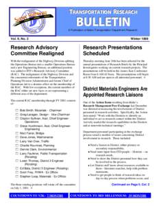 TRRAANNSSPPOORRTTAATTIIOONN REESSEEAARRCCHH  BULLETIN A Publication of Idaho Transportation Department Research  Vol. II, No. 2