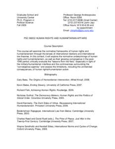 1 Graduate School and University Center Ph.D. Program in Political Science Fall 2009