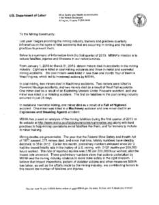 MSHA - Letter to Mining Community from Joseph Main re 2013 Quarter 1 Fatality Summary