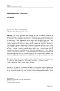 Synthese DOI[removed]s11229[removed]The evidence for relativism Max Kölbel
