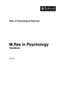 Dept. of Psychological Sciences  M.Res in Psychology Handbook
