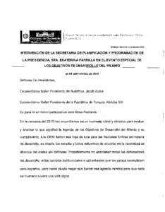 (Cotejar durante su presentaclcnl  INTERVENCI6N DE LA SECRETARIA DE PLANIFICACI6N Y PROGRAMACI6N DE LA PRESIDENCIA, SRA. EKATERINA PARRILLA EN EL EVENTO ESPECIAL DE LOS OBJETIVOS DE DESARROLLO DEL MILENIO 25 DE SEPTIEMBR