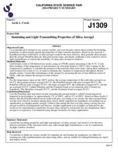 CALIFORNIA STATE SCIENCE FAIR 2014 PROJECT SUMMARY Name(s)  Aerin L. Creek