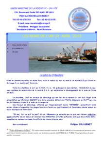 UNION MARITIME DE LA ROCHELLE – PALLICE 156, Boulevard Emile DELMAS. BPLA ROCHELLE CEDEX 1 Tél: Fax: 