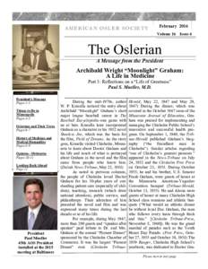 AMERICAN OSLER SOCIETY  February 2016 Volume 16  Issue 4
