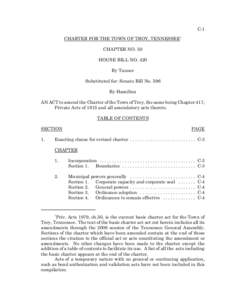 C-1 CHARTER FOR THE TOWN OF TROY, TENNESSEE1 CHAPTER NO. 50 HOUSE BILL NO. 420 By Tanner Substituted for: Senate Bill No. 596