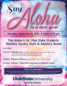 Aloha Say to a new year  Saturday, September 8, 2012, 4:30pm 8:00 pm