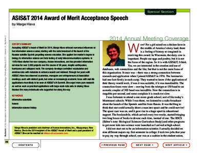 Special Section  ASIS&T 2014 Award of Merit Acceptance Speech Bulletin of the Association for Information Science and Technology – February/March 2015 – Volume 41, Number 3  by Marge Hlava