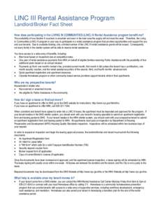 LINC III Rental Assistance Program Landlord/Broker Fact Sheet ______________________________________________________________________________________________________________ How does participating in the LIVING IN COMMUNI