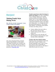 Maryland Making Family Style Dining Work How did the Jewish Community Center switch to family style dining?