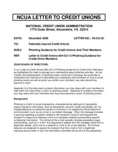 Letter to Credit Unions - Phishing Guidance for Credit Unions and Their Members, Letter # 05-CU-20