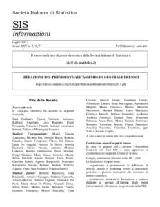 Società Italiana di Statistica  SIS informazioni luglio 2013 Anno XXV n