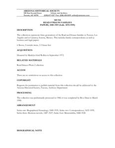 ARIZONA HISTORICAL SOCIETY 949 East Second Street Tucson, AZ[removed]Library and Archives[removed]Fax: ([removed]removed]