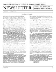 SOUTHERN ASSOCIATION FOR WOMEN HISTORIANS  NEWSLETTER Winter[removed]Volume 39, No. 1