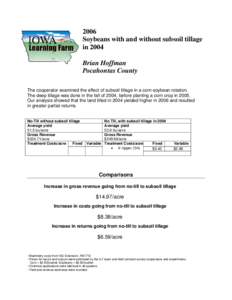 2006 Soybeans with and without subsoil tillage in 2004 Brian Hoffman Pocahontas County The cooperator examined the effect of subsoil tillage in a corn-soybean rotation.