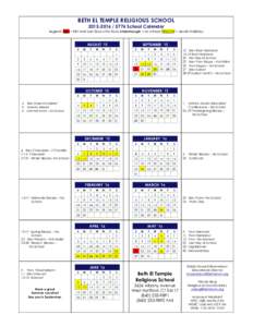 BETH EL TEMPLE RELIGIOUS SCHOOL School Calendar Legend: Red = First and Last Days of School, Strikethrough = no school; YELLOW = Jewish Holidays AUGUST ‘15 S