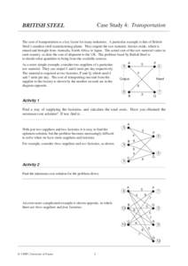 Case Study 4: Transportation  BRITISH STEEL The cost of transportation is a key factor for many industries. A particular example is that of British Steel’s stainless steel manufacturing plants. They require the raw mat