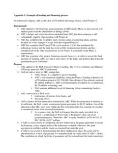 Appendix 1: Example of funding and financing process Hypothetical Company ABC (ABC) has a $70 million bioenergy project, called Project Z. Background:  ABC applied to the bioenergy grant programs in[removed]under Phase 