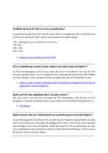 _________________________________________________________________ Combien de taux de TVA y-a-t-il au Luxembourg ? Le Luxembourg maintient le principe de 4 taux. Après le changement dans la tarification de la TVA à part