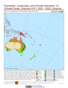 Population, Landscape, and Climate Estimates, v3: Climate Zones, Scenario A1F1, Oceania National Aggregates of Geospatial Data Collection GDA 1994 Australia Lambert Projection
