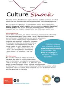 Newcomer Service, Best Brains and Expat in Denmark facilitates workshops on Culture Shock – and how to minimize it 4 times a year for Expats and accompanying Expats. The workshops will will help you to understand the p