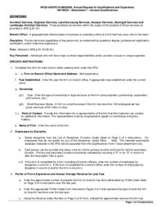 RFQ# ADSPO14[removed], Annual Request for Qualifications and Experience REVISED - Attachment I – General Qualifications DEFINITIONS Architect Services, Engineer Services, Land Surveying Services, Assayer Services, Geol