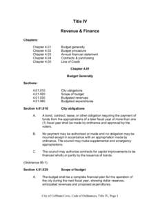 Title IV Revenue & Finance Chapters: Chapter 4.01 Chapter 4.02 Chapter 4.03