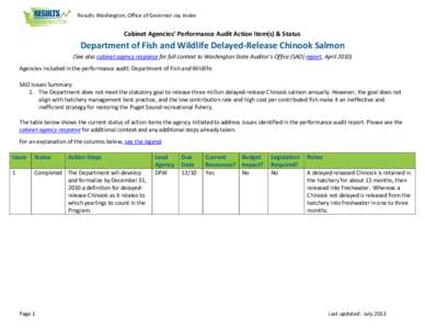 Results Washington, Office of Governor Jay Inslee  Cabinet Agencies’ Performance Audit Action Item(s) & Status Department of Fish and Wildlife Delayed-Release Chinook Salmon (See also cabinet agency response for full c