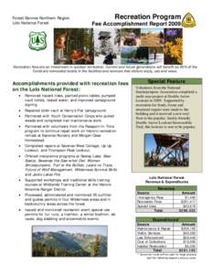 Forest Service Northern Region Lolo National Forest Recreation Program Fee Accomplishment Report 2009