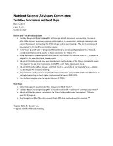 Nutrient Science Advisory Committee Tentative Conclusions and Next Steps Dec 15, pm – 4 pm Conference Call Actions and Tentative Conclusions