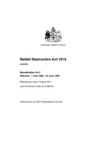 Australian Capital Territory  Rabbit Destruction Act 1919 A1919-6  Republication No 3