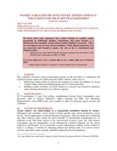 War rape / Peacekeeping / Democratic Republic of the Congo / Military operations other than war / United Nations peacekeeping / UN Action Against Sexual Violence in Conflict / United Nations Security Council Resolution / Violence / United Nations Stabilisation Mission in Haiti / Violence against women / United Nations / Peace