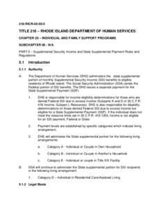 218-RICRTITLE 218 – RHODE ISLAND DEPARTMENT OF HUMAN SERVICES CHAPTER 20 – INDIVIDUAL AND FAMILY SUPPORT PROGRAMS SUBCHAPTER 00 - N/A PART 5 – Supplemental Security Income and State Supplemental Payment R